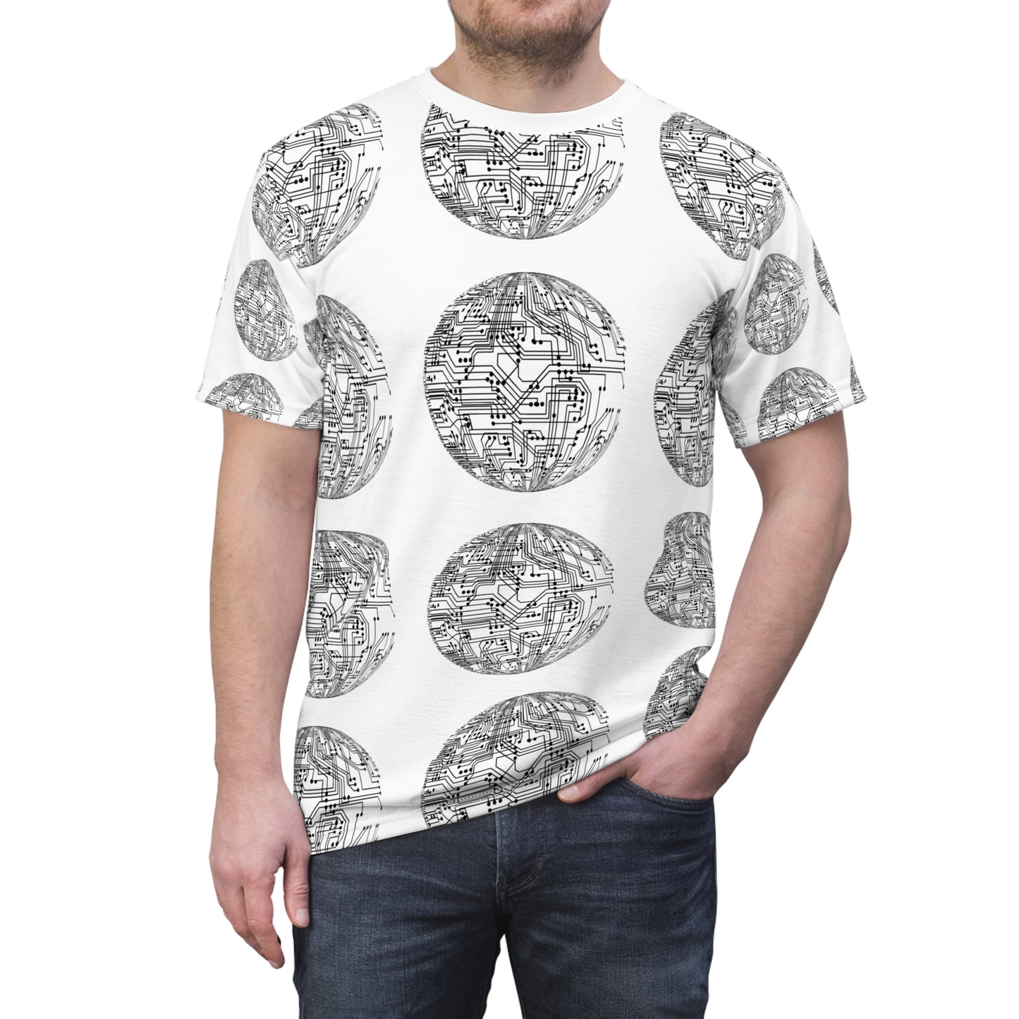 Tech-Inspired Unisex Cut & Sew Tee - Modern Circuit Design