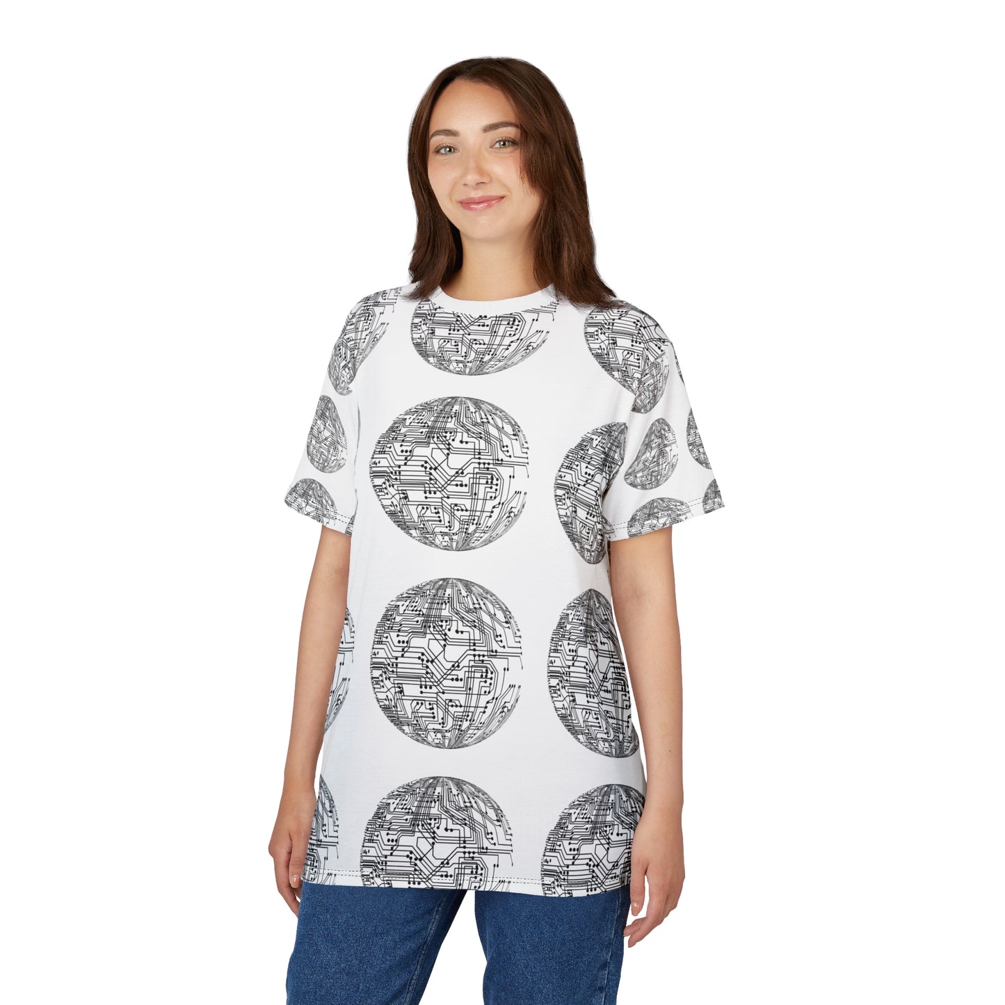 Tech-Inspired Unisex Cut & Sew Tee - Modern Circuit Design