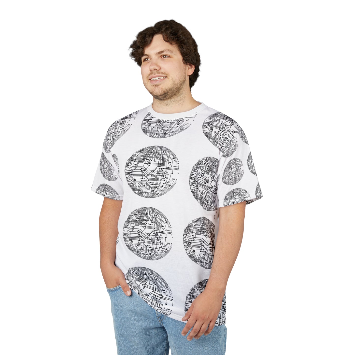 Tech-Inspired Unisex Cut & Sew Tee - Modern Circuit Design