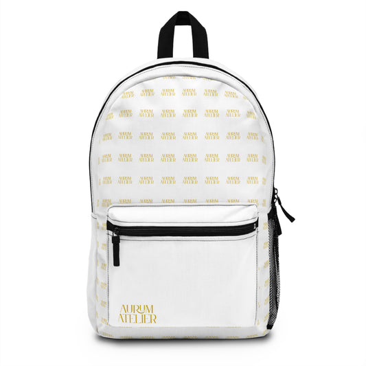 AURUM ATELIER Stylish White Backpack with Gold Aurum Atelier Design